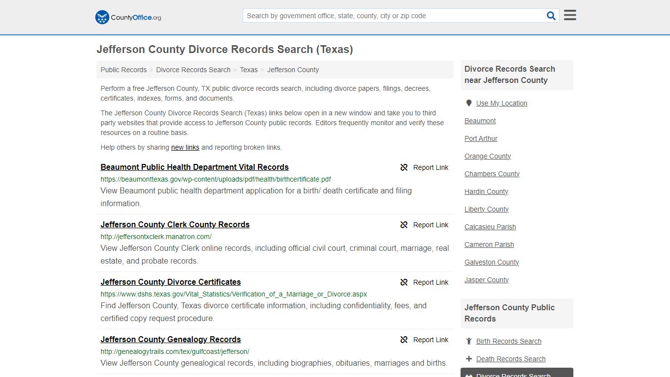 Jefferson County Divorce Records Search (Texas) - County Office